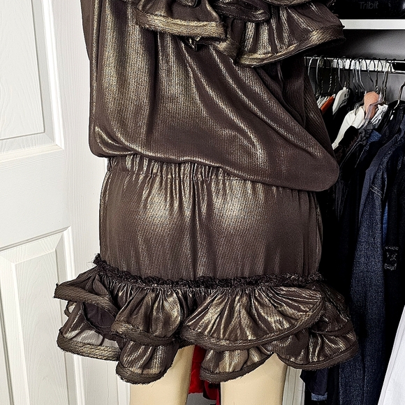 Metallic Bronze Ruffle Mini Dress - Picture 3 of 4